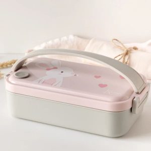 MB100266 Caja almuerzo acero inoxidable conejo rosa Kiokids