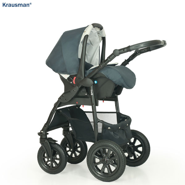 MB140177 Krausman Sistema de viaje 3 in 1 Jet Dark Grey Silla de paseo, Carrito con capazo y Silla de coche Design Made In Germany - Imagen 2