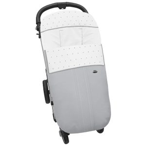 3307 Sacos de Silla Alex Polipiel Jaretas Gris Puntilla y Topitos Blanco
